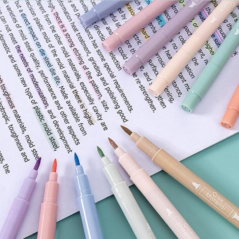 【台灣現貨🎁J&E比選物店】 雙頭 螢光筆 6入一組 輕奢風 超軟頭 護眼色 記號筆 筆 文具-細節圖3