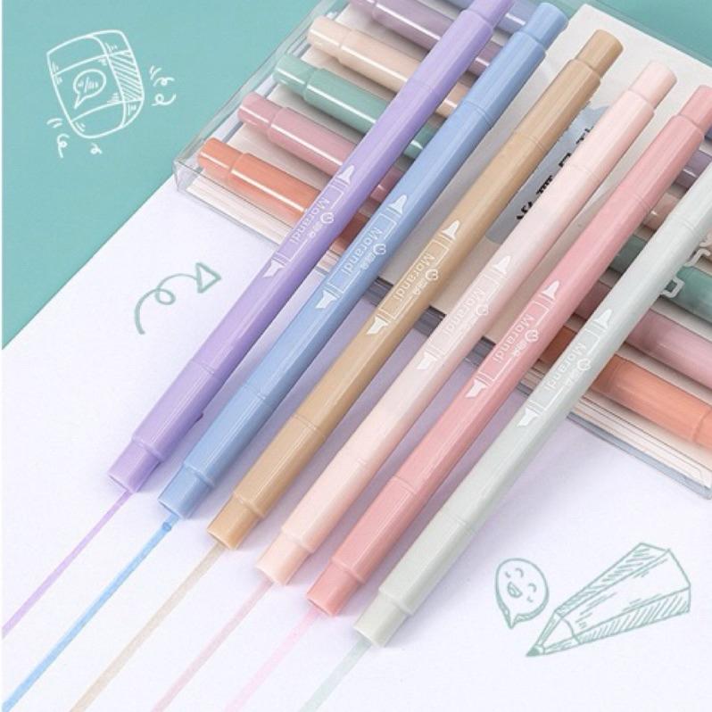 【台灣現貨🎁J&E比選物店】 雙頭 螢光筆 6入一組 輕奢風 超軟頭 護眼色 記號筆 筆 文具-細節圖5