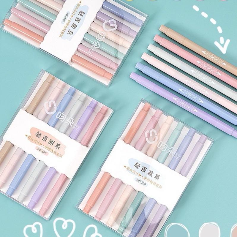 【台灣現貨🎁J&E比選物店】 雙頭 螢光筆 6入一組 輕奢風 超軟頭 護眼色 記號筆 筆 文具-細節圖7