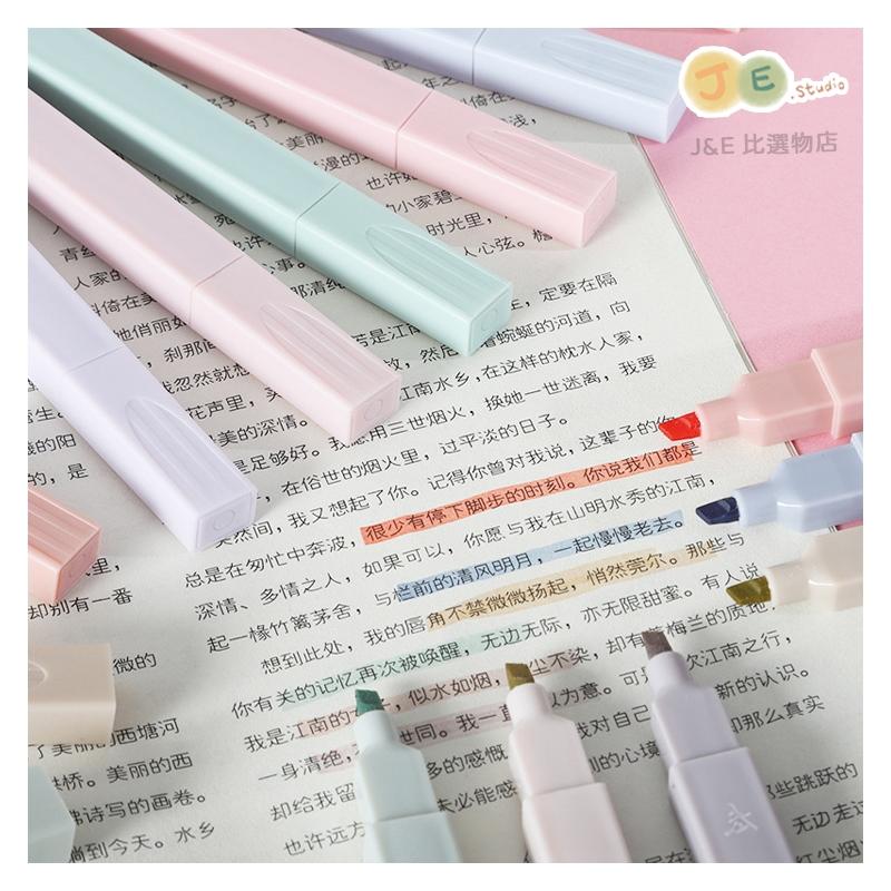 【台灣現貨🎁J&E比選物店】 護眼螢光筆 6入裝 重點標記 顏色柔和 軟頭 莫蘭迪 螢光筆 筆 文具-細節圖3