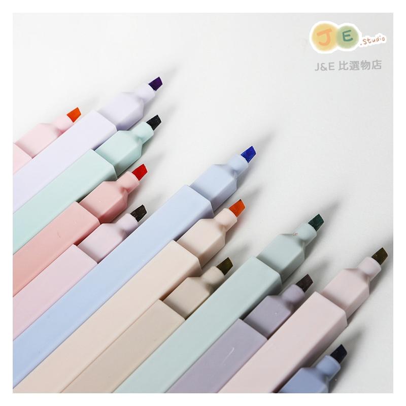 【台灣現貨🎁J&E比選物店】 護眼螢光筆 6入裝 重點標記 顏色柔和 軟頭 莫蘭迪 螢光筆 筆 文具-細節圖4