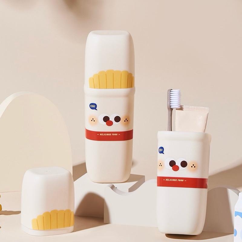 【台灣現貨🎁J&E比選物店】 小奶咖 攜帶式 牙刷收納 旅行盥洗盒 旅行牙刷收納 牙刷杯 漱口杯-細節圖2