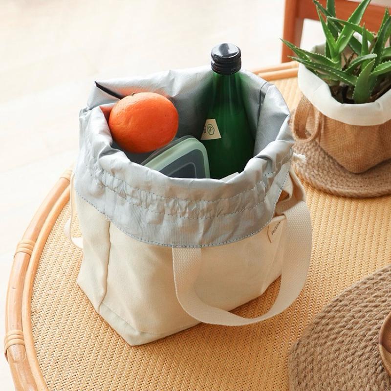 【台灣現貨🎁J&E比選物店】長款 束帶 便當袋 加厚鋁箔 帆布袋 帆布包 便當 簡約 無印風-細節圖2