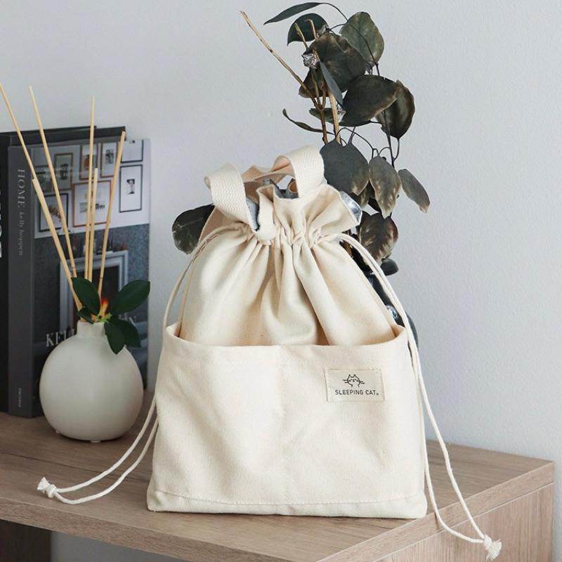 【台灣現貨🎁J&E比選物店】長款 束帶 便當袋 加厚鋁箔 帆布袋 帆布包 便當 簡約 無印風-細節圖5