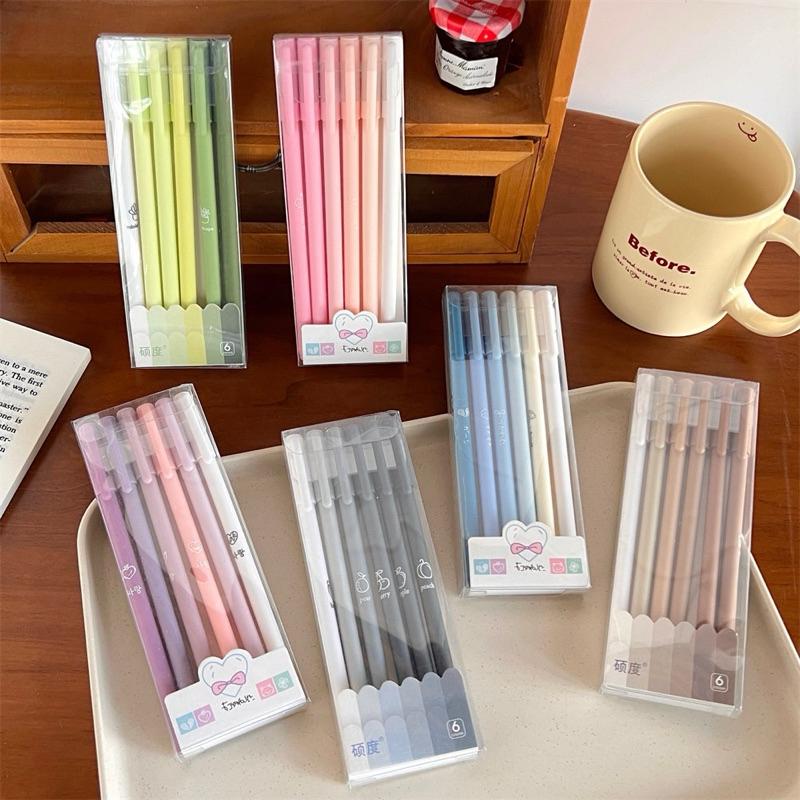 【台灣現貨🎁J&E比選物店】 莫蘭迪色系 0.5mm 黑色原子筆 6入 盒裝 黑筆 中性筆 原子筆 筆 文具-細節圖4