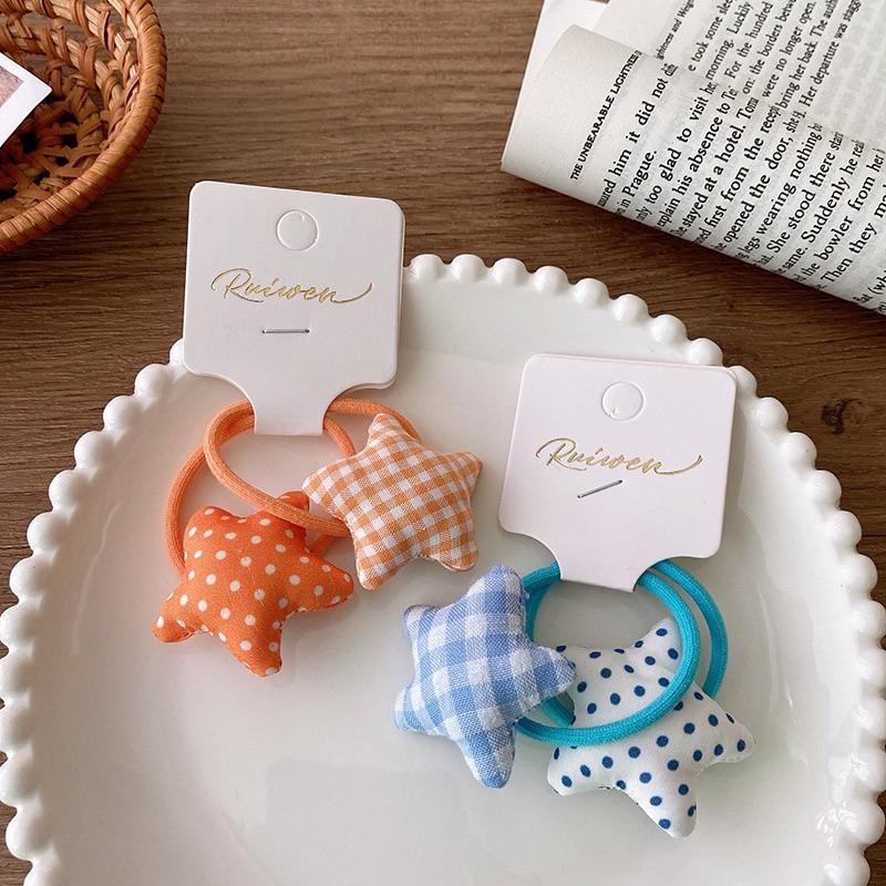 【台灣現貨🎁J&E比選物店】 星星髮圈 包色款 韓系 小清新風格 彩色布藝 兒童髮圈 髮飾 綁頭髮 髮夾-細節圖4