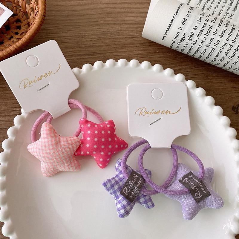 【台灣現貨🎁J&E比選物店】 星星髮圈 包色款 韓系 小清新風格 彩色布藝 兒童髮圈 髮飾 綁頭髮 髮夾-細節圖5