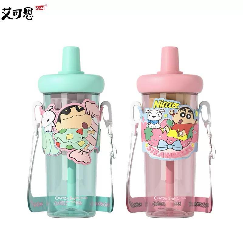 【台灣現貨🎁J&E比選物店】正版 蠟筆小新 附背帶 附杯套 550mL 水壺 果茶杯 直飲吸管 具茶隔 可全拆清洗-細節圖2