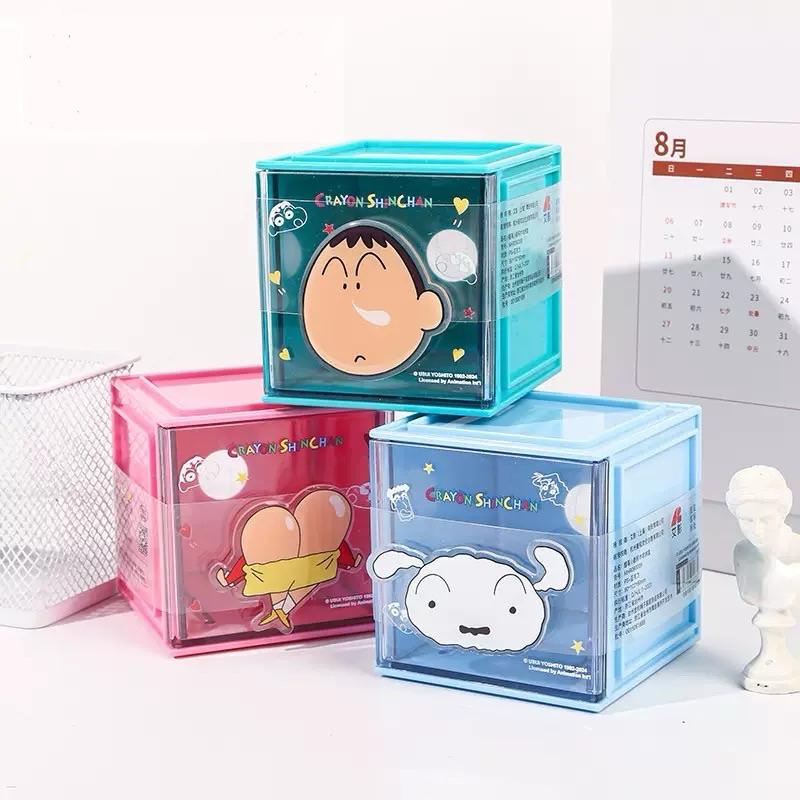 【台灣現貨🎁J&E比選物店】正版 蠟筆小新 可固定 積木 收納盒 壓克力 桌上收納盒 桌上收納 收納 蠟筆小新積木收納盒-細節圖5