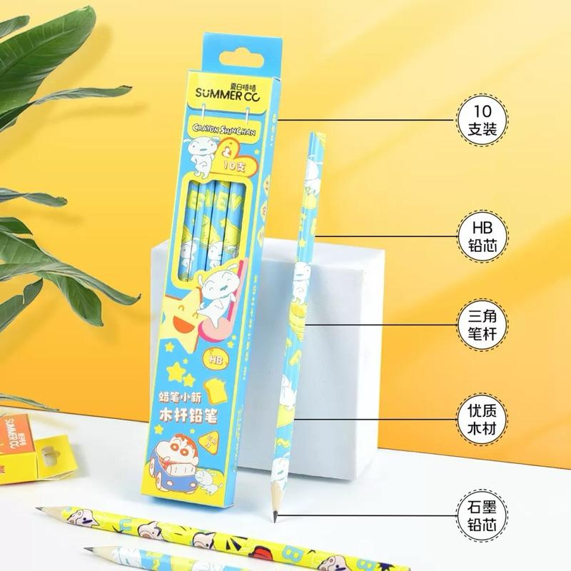 【台灣現貨🎁J&E比選物店】正版 蠟筆小新 HB 三角鉛筆 10入1盒 鉛筆 文具 筆 筆類 文具用品-細節圖5