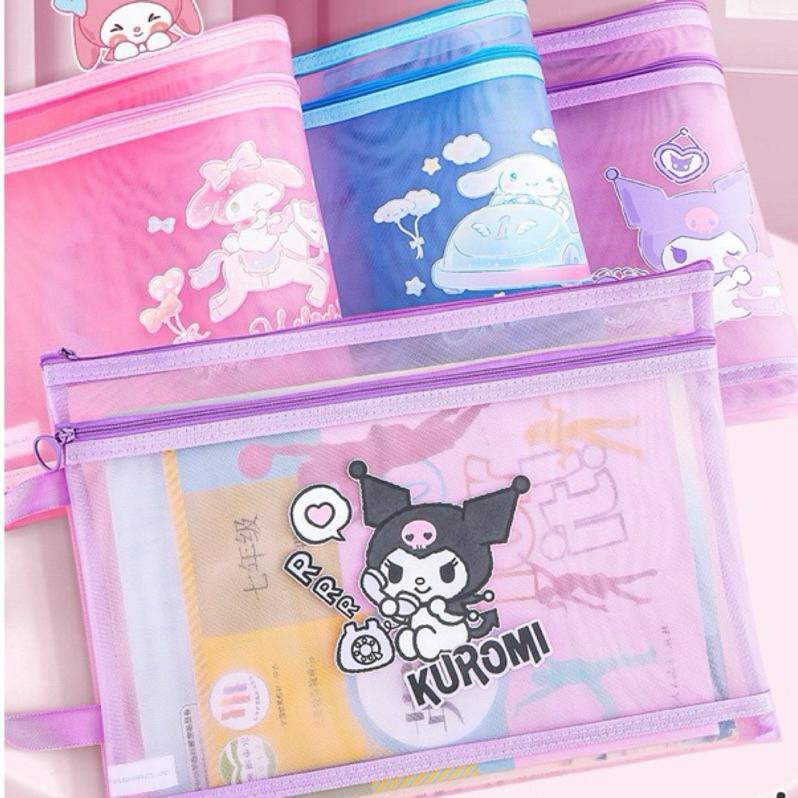 【台灣現貨🎁J&E比選物店】正版 三麗鷗 A4 加厚 雙層 單層 網紗 文件袋 拉鏈袋 資料袋 收納袋 補習袋 手提袋-細節圖2