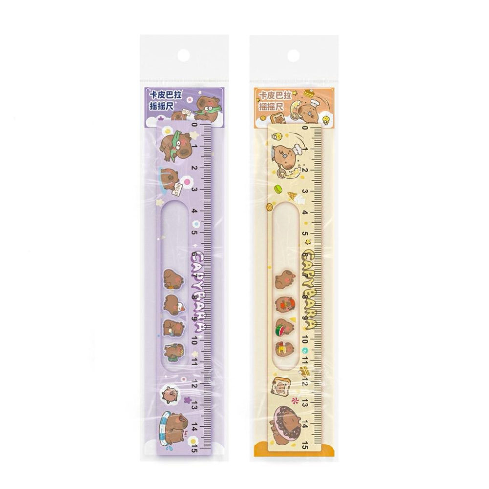 【台灣現貨🎁J&E比選物店】 卡皮巴拉 搖搖樂 15cm 直尺 內建卡皮巴拉壓克力片 文具 搖搖尺 加厚直尺-細節圖2