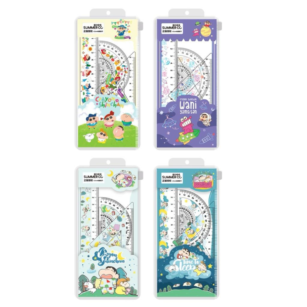 【台灣現貨🎁J&E比選物店】正版 蠟筆小新 文具四件套尺 直尺 三角尺 量角器 四件套尺 文具 尺-細節圖2