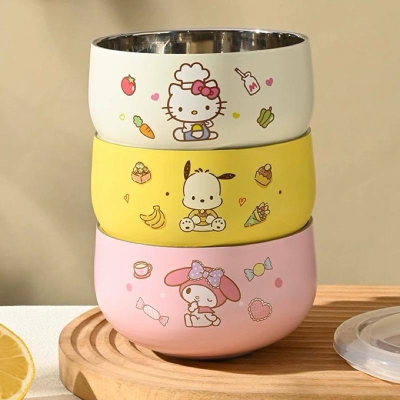 【台灣現貨🎁J&E比選物店】正版 三麗鷗 316 不銹鋼 帶蓋 餐碗 便當盒 飯碗 鋼碗 碗 兒童餐具 兒童碗 不鏽鋼-細節圖2