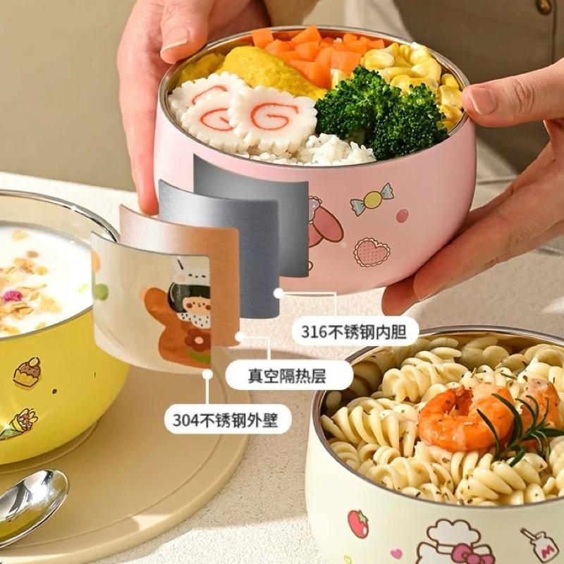 【台灣現貨🎁J&E比選物店】正版 三麗鷗 316 不銹鋼 帶蓋 餐碗 便當盒 飯碗 鋼碗 碗 兒童餐具 兒童碗 不鏽鋼-細節圖9