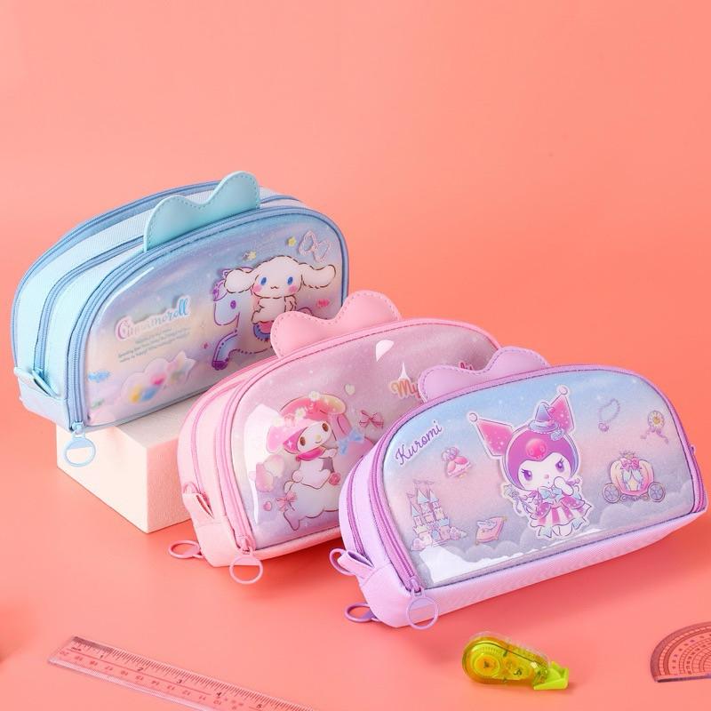 【台灣現貨🎁J&E比選物店】正版 三麗鷗 新款 PU 防水 鉛筆盒 大容量 筆袋 文具收納 收納袋 文具 收納 庫洛米-細節圖8