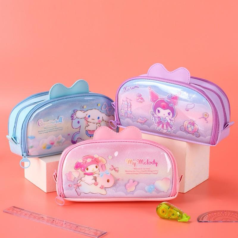 【台灣現貨🎁J&E比選物店】正版 三麗鷗 新款 PU 防水 鉛筆盒 大容量 筆袋 文具收納 收納袋 文具 收納 庫洛米-細節圖9