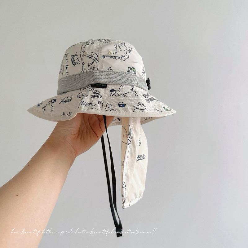 【台灣現貨🎁J&E比選物店】 恐龍 夏日 兒童 遮陽帽 帽子 防曬帽 防水 防曬 護頸 漁夫帽-細節圖5