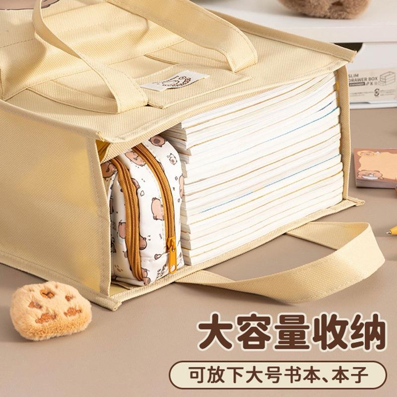 【台灣現貨🎁J&E比選物店】 卡皮巴拉 直立式 補習袋 大容量 帆布袋 文件袋 手提書包 手提袋 包包 提袋 手拎書包-細節圖4