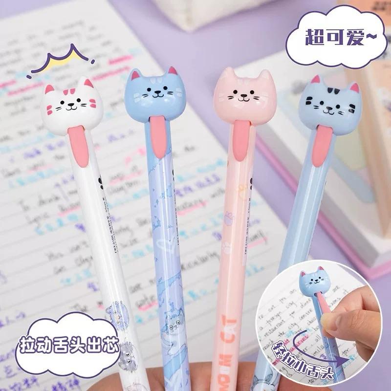 【台灣現貨🎁J&E比選物店】 4支盒裝 拉舌頭 拉尾巴 貓咪 狗狗 原子筆 拉舌頭出筆芯 0.5mm 黑筆 中性筆 文具-細節圖2