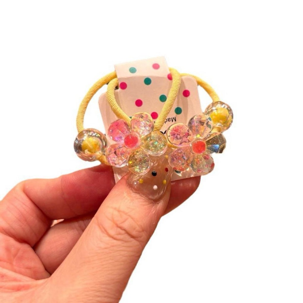 【台灣現貨🎁J&E比選物店】 閃亮小花 漸變色 花朵串珠 髮飾 一組2入 兒童 女寶 少女髮圈 髮圈 可愛 夏日 繽紛-細節圖2