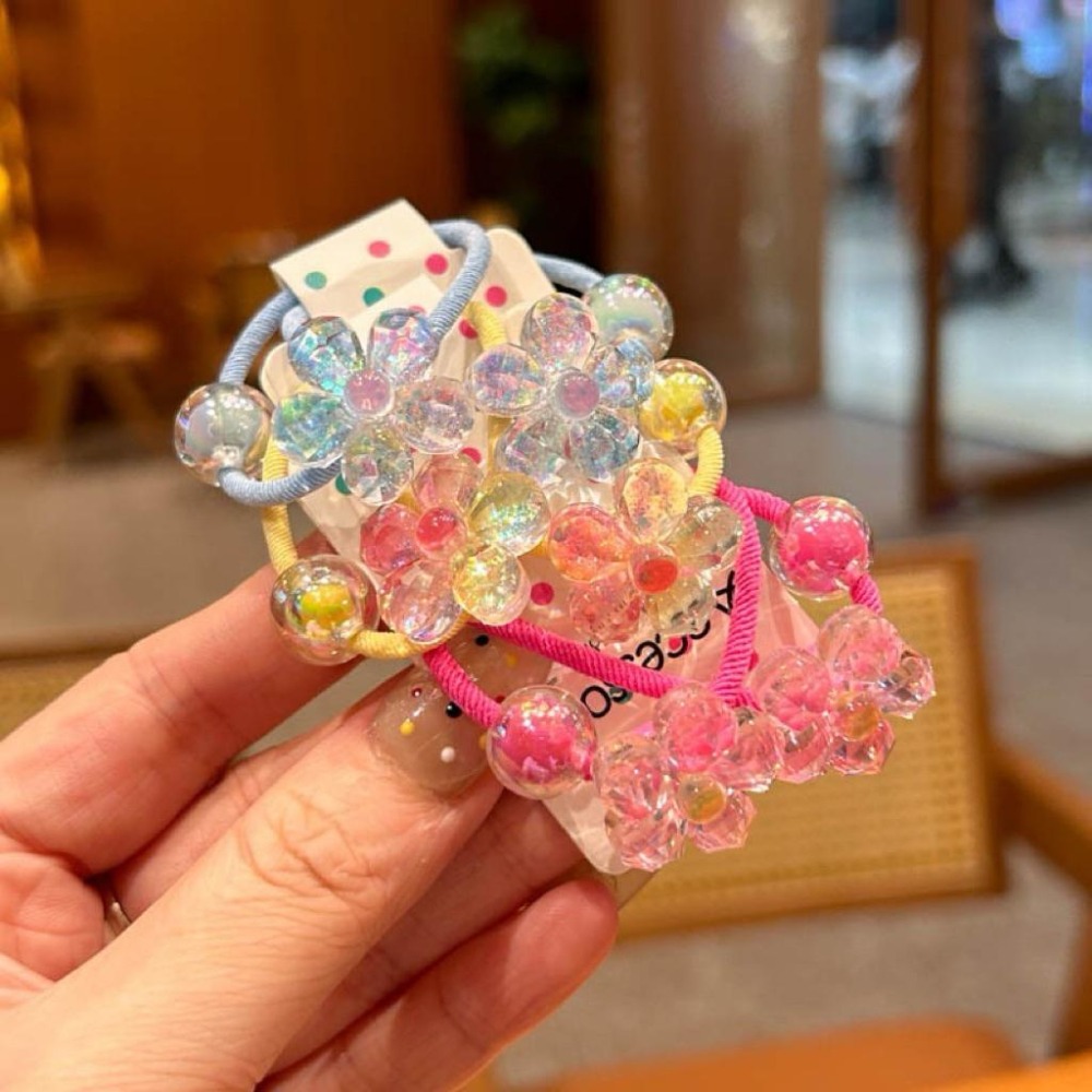 【台灣現貨🎁J&E比選物店】 閃亮小花 漸變色 花朵串珠 髮飾 一組2入 兒童 女寶 少女髮圈 髮圈 可愛 夏日 繽紛-細節圖3