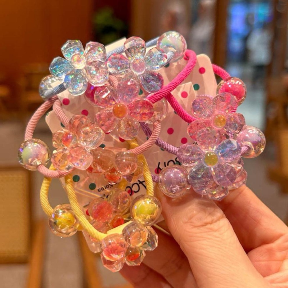 【台灣現貨🎁J&E比選物店】 閃亮小花 漸變色 花朵串珠 髮飾 一組2入 兒童 女寶 少女髮圈 髮圈 可愛 夏日 繽紛-細節圖4