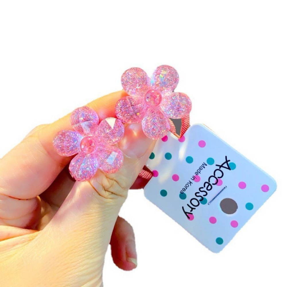 【台灣現貨🎁J&E比選物店】 可愛 花朵 女寶髮圈 閃亮 精緻 亮片 小少女風格 髮圈 髮繩 髮飾-細節圖2