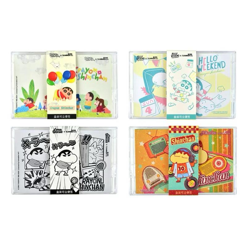 【台灣現貨🎁J&E比選物店】正版 蠟筆小新 復古卡帶盒 100張 便條紙 可站立 透明盒裝 備忘錄 記事紙 筆記紙 文具-細節圖2