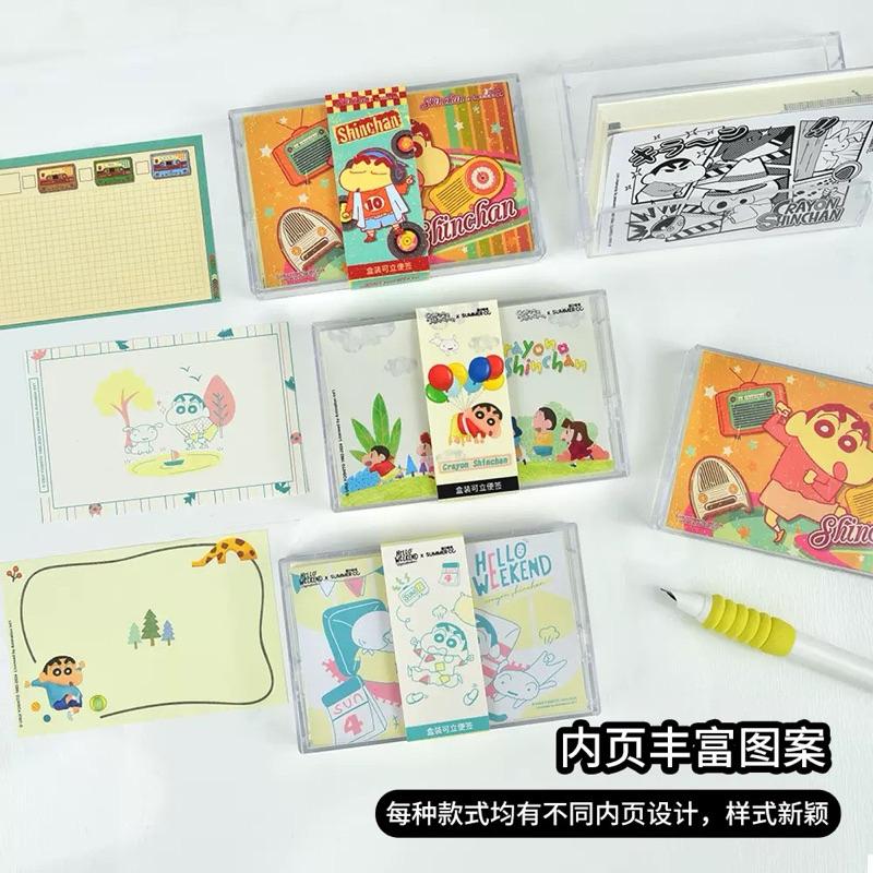 【台灣現貨🎁J&E比選物店】正版 蠟筆小新 復古卡帶盒 100張 便條紙 可站立 透明盒裝 備忘錄 記事紙 筆記紙 文具-細節圖4