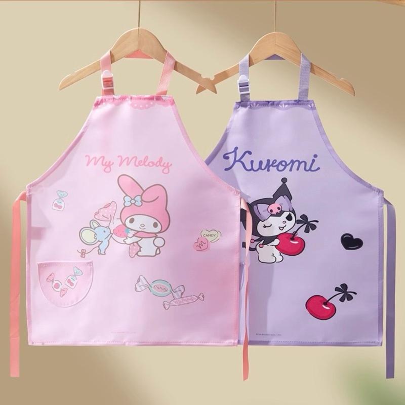 【台灣現貨🎁J&E比選物店】正版 三麗鷗 兒童圍裙 圍裙 口袋設計 透氣 防污 防髒 畫畫圍裙 烘培圍裙 庫洛米 美樂蒂-細節圖6