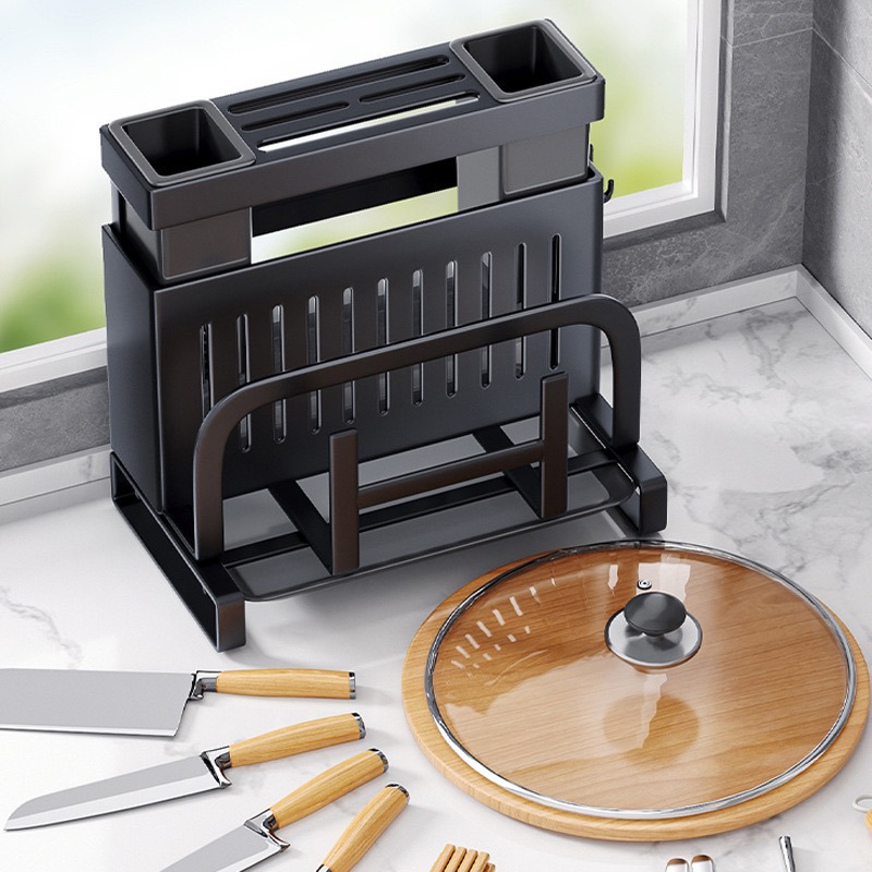 廚房台面收納架 置物架 刀架 鍋蓋置物架 不鏽鋼  砧板置物架 多功能刀具一體收納架 筷子架 砧板架 水槽瀝水架 檯面架-細節圖3