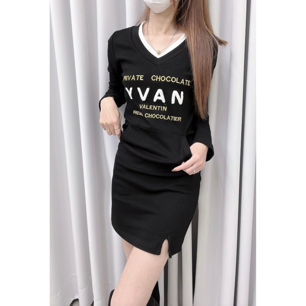 ♥️ AMY DRESS ♥️ 🎎韓國🎎 230153 正韓 雙層V領繡字長袖洋裝-細節圖8