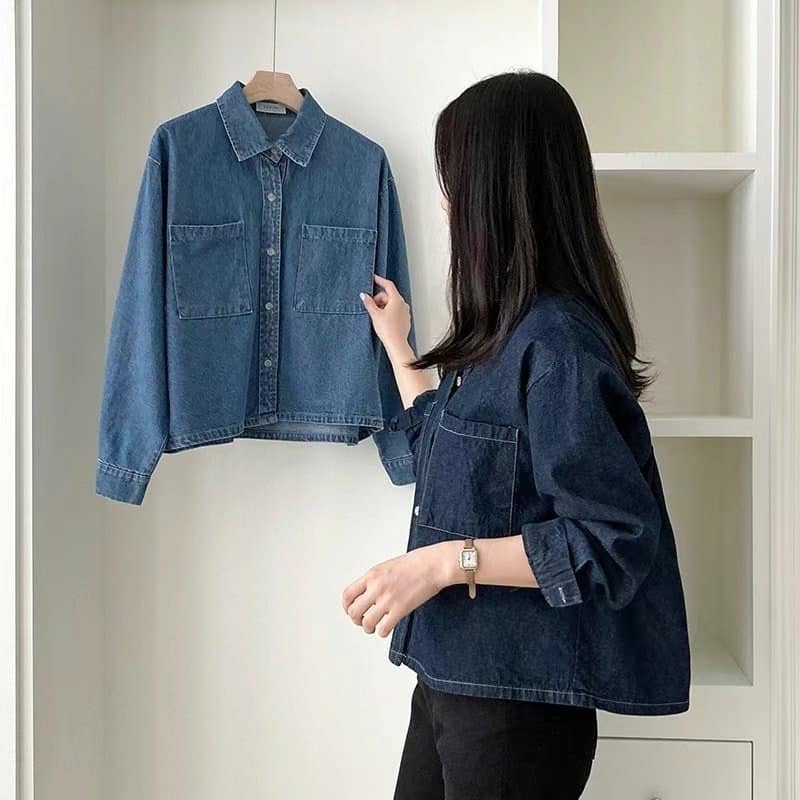 ♥️ AMY DRESS ♥️ 🎎韓國🎎 528-021802 正韓 雙口袋牛仔長袖襯衫 / 防曬外套-細節圖5