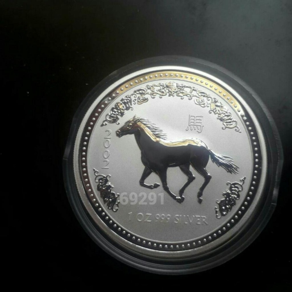 2002澳洲馬年銀幣一盎司，白馬銀幣，馬年銀幣，銀幣，紀念幣，錢幣，幣~澳洲馬年銀幣1盎司-細節圖2
