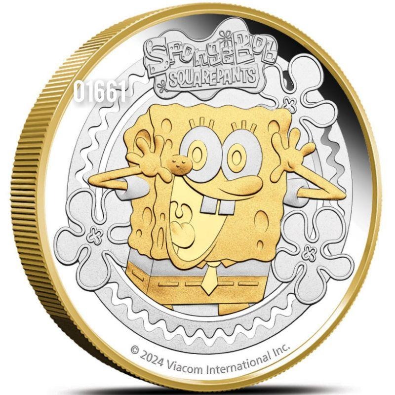 海綿寶寶鍍金銀幣2盎司，海綿寶寶銀幣，銀幣，紀念幣，幣~海綿寶寶銀幣二盎司-細節圖3