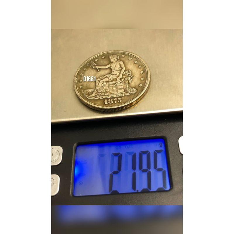 1875美國貿易銀銀幣~不知真假當假的賣，美國持花女郎銀幣，美國銀幣，銀幣，收藏幣，幣~1875年美國持花女郎貿易銀銀幣-細節圖4
