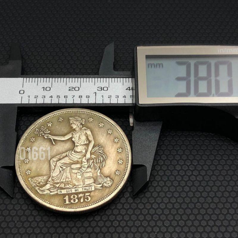 1875美國貿易銀銀幣~不知真假當假的賣，美國持花女郎銀幣，美國銀幣，銀幣，收藏幣，幣~1875年美國持花女郎貿易銀銀幣-細節圖5
