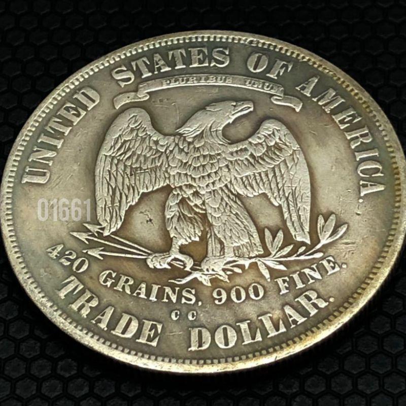 1875美國貿易銀銀幣~不知真假當假的賣，美國持花女郎銀幣，美國銀幣，銀幣，收藏幣，幣~1875年美國持花女郎貿易銀銀幣-細節圖7