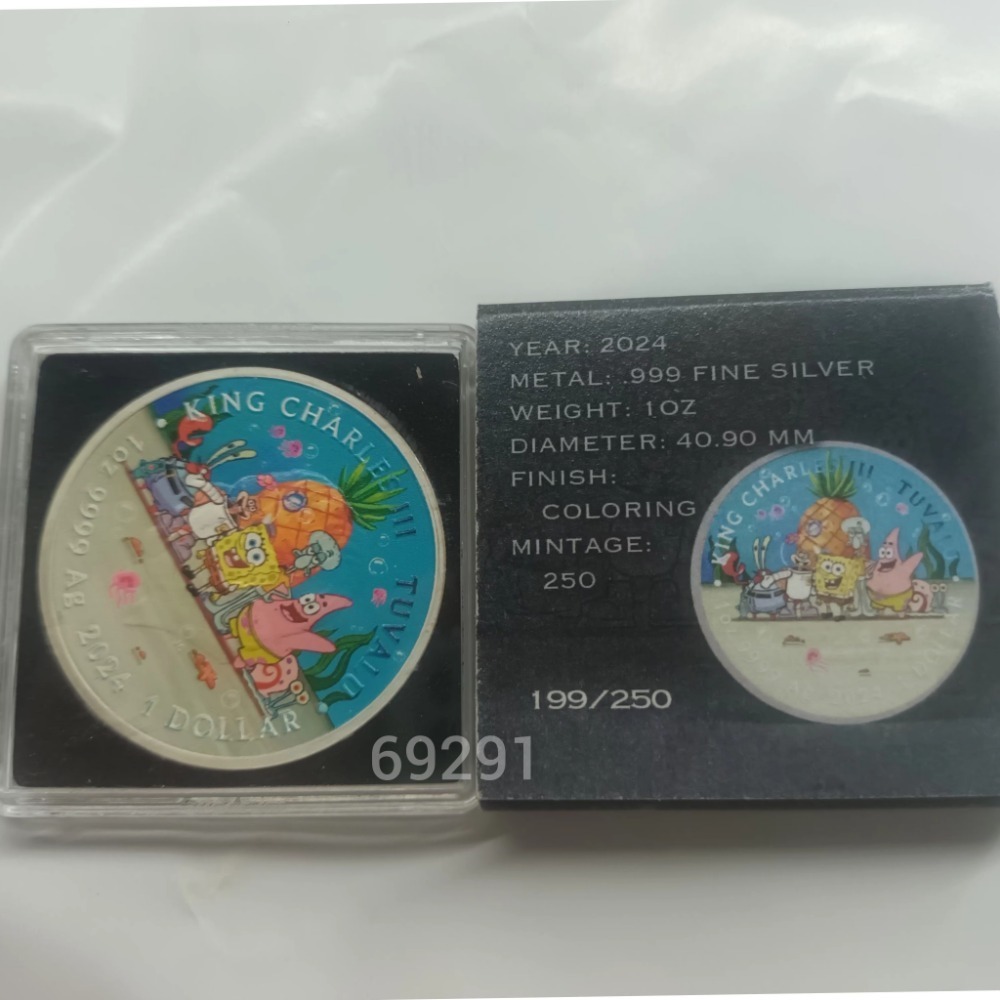 澳洲原裝進口現貨限量已絕版~海綿寶寶25週年銀幣一盎司～全球唯一全球限量250枚，海綿寶寶銀幣一盎司-細節圖5