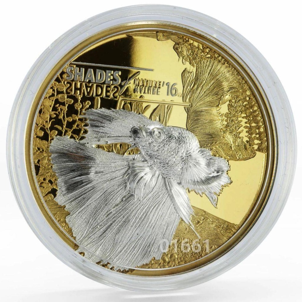 自然絕色鬥魚鍍金銀幣25克～925銀盒證齊全，鍍金銀幣-細節圖2