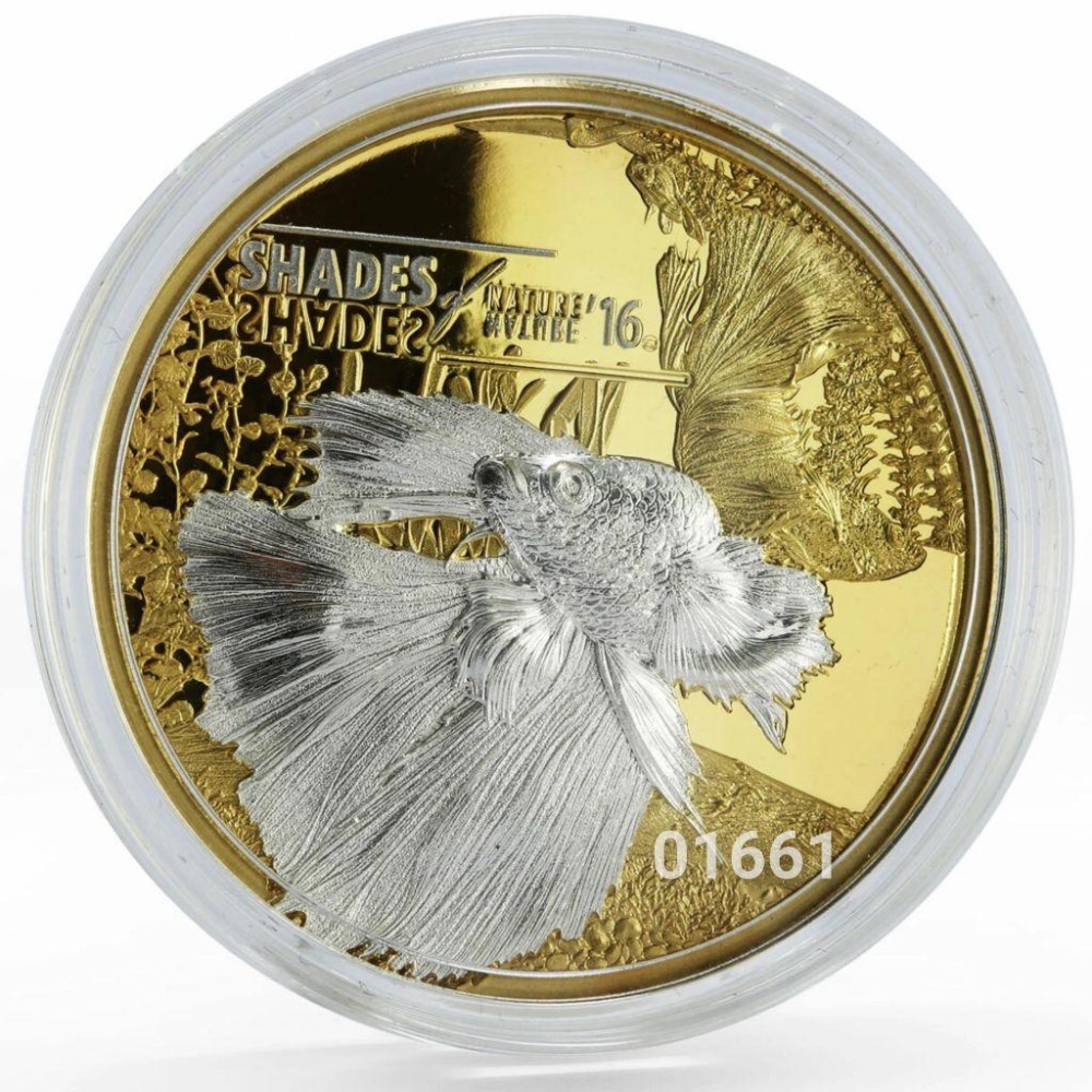 自然絕色鬥魚鍍金銀幣25克～925銀盒證齊全，鍍金銀幣-細節圖5