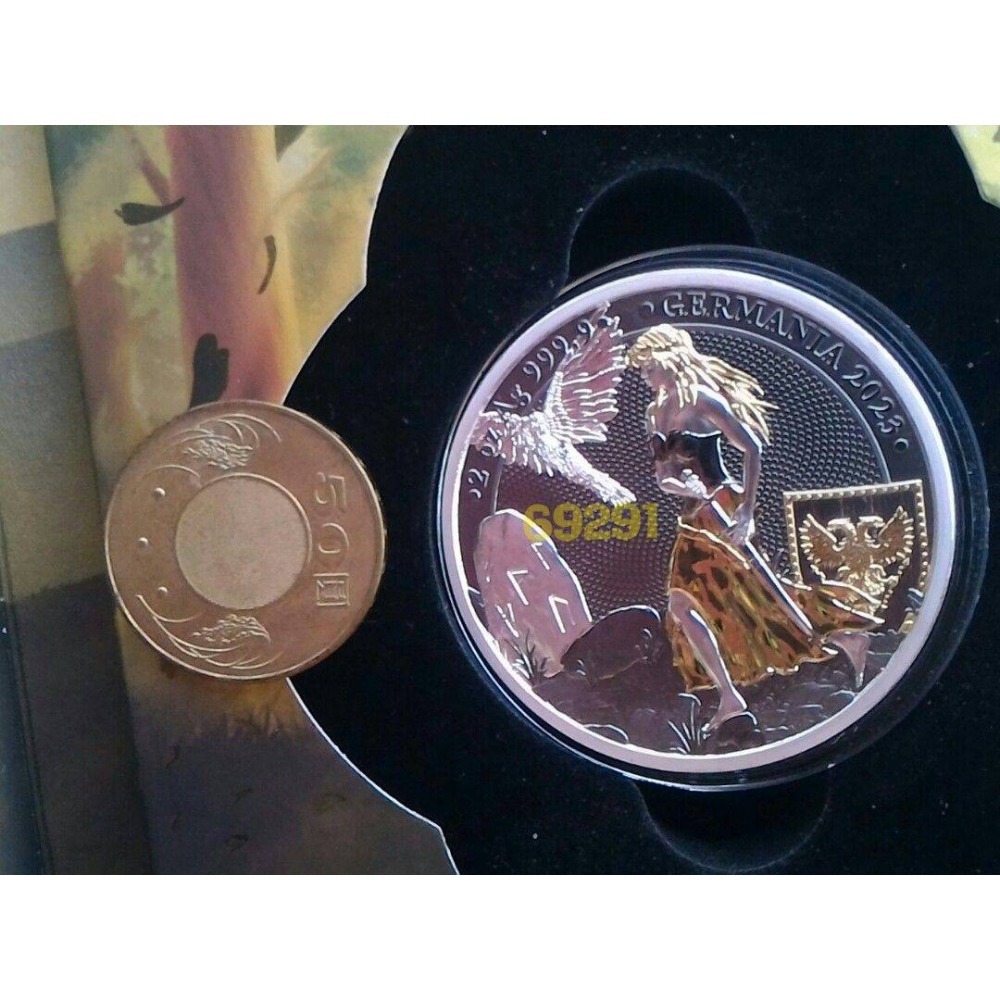 售28000元現貨～日耳曼女神四金屬銀幣2盎司2023日耳曼銀幣2盎司四金屬精鑄版~限量999枚純銀幣鍍24K黃金釕和鈀-細節圖2