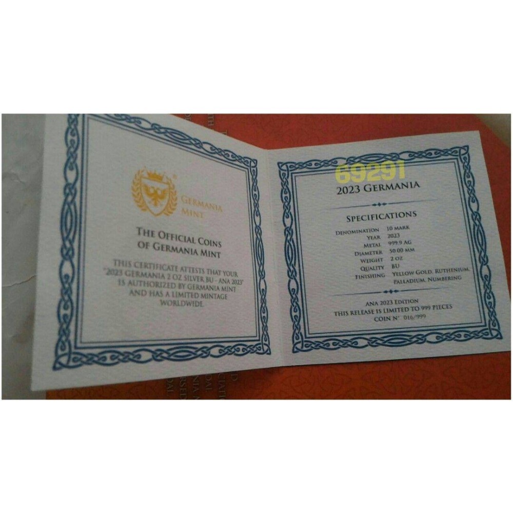 售28000元現貨～日耳曼女神四金屬銀幣2盎司2023日耳曼銀幣2盎司四金屬精鑄版~限量999枚純銀幣鍍24K黃金釕和鈀-細節圖5