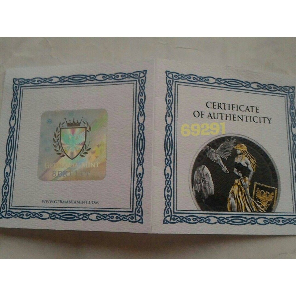 售28000元現貨～日耳曼女神四金屬銀幣2盎司2023日耳曼銀幣2盎司四金屬精鑄版~限量999枚純銀幣鍍24K黃金釕和鈀-細節圖6