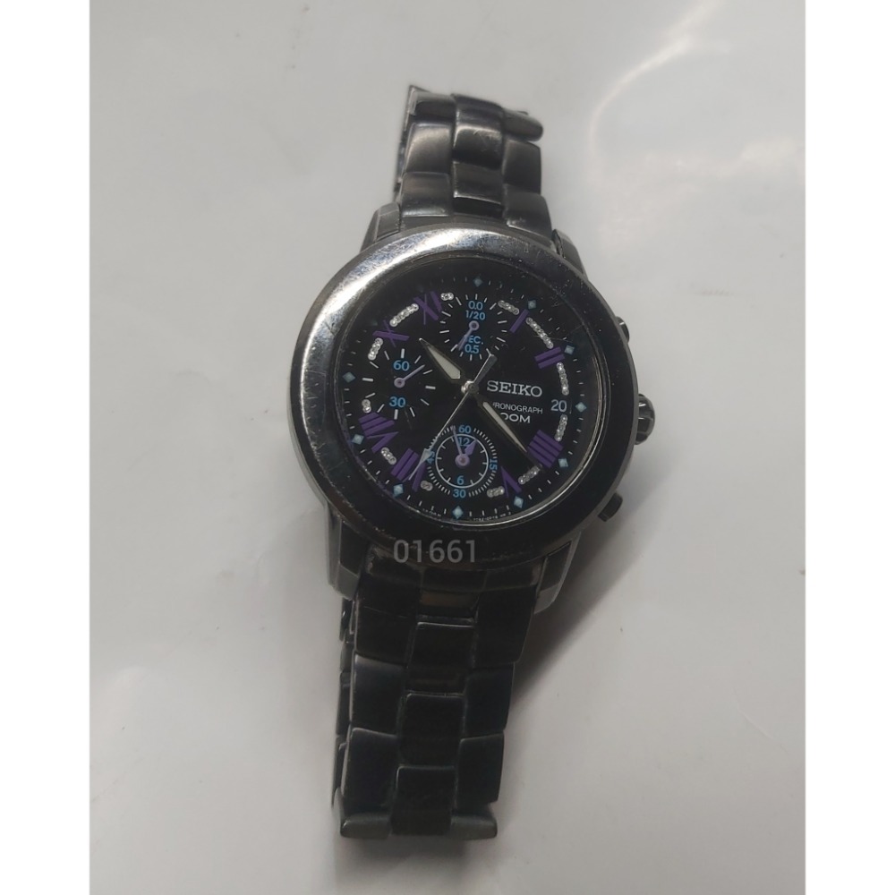 【SEIKO精工】 SNDY91P1 羅馬字三眼計時 鋼錶帶女錶 36mm 黑/紫 7T92-0LD0，SEIKO錶-細節圖4