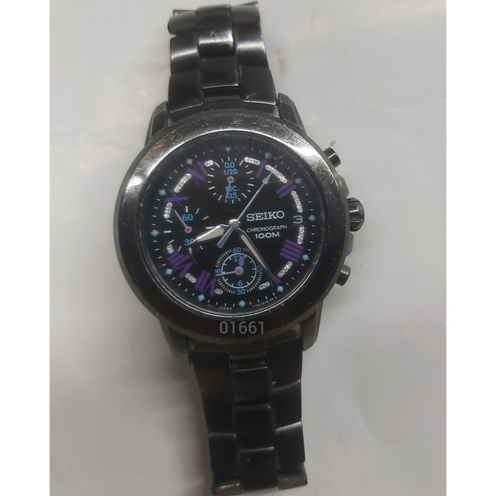 【SEIKO精工】 SNDY91P1 羅馬字三眼計時 鋼錶帶女錶 36mm 黑/紫 7T92-0LD0，SEIKO錶-細節圖7