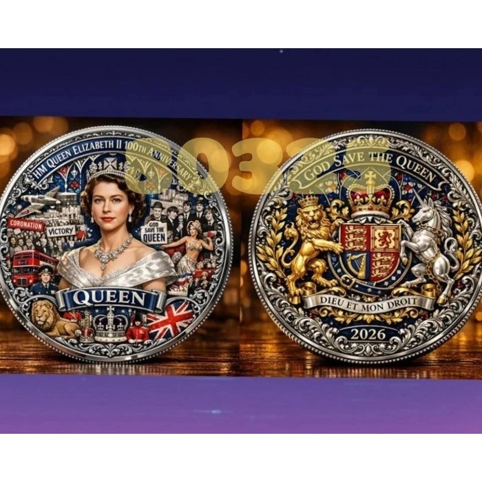 現貨已到達台灣～英國女王伊莉莎白二世誕辰 100 週年紀念幣～鋅合金與黃銅鍍銀紀念幣單枚價稀缺商品少見-細節圖3