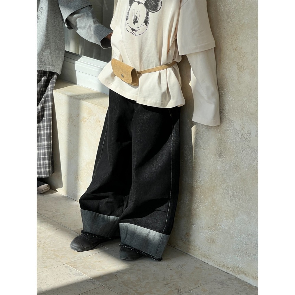 直筒拼接牛仔褲S502213-細節圖3