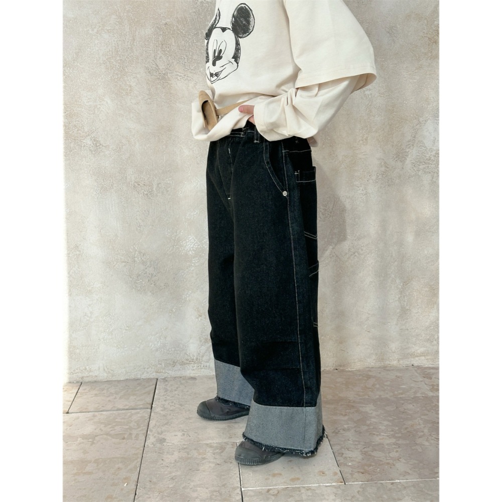 直筒拼接牛仔褲S502213-細節圖4